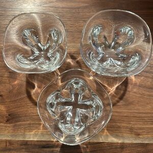 Orrefors set of 3 Edward Hald Pinched Base Crystal Console Square Bowl 6” Clear